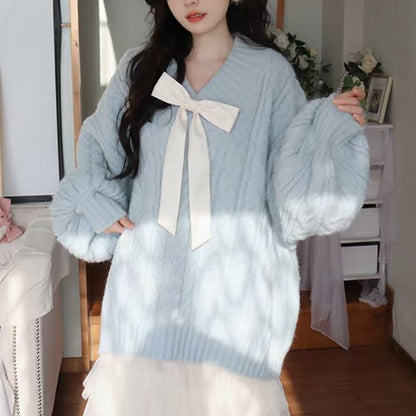 Dames Grand pull en tricot avec détail en noeud et motif en torsades Chic und Stil