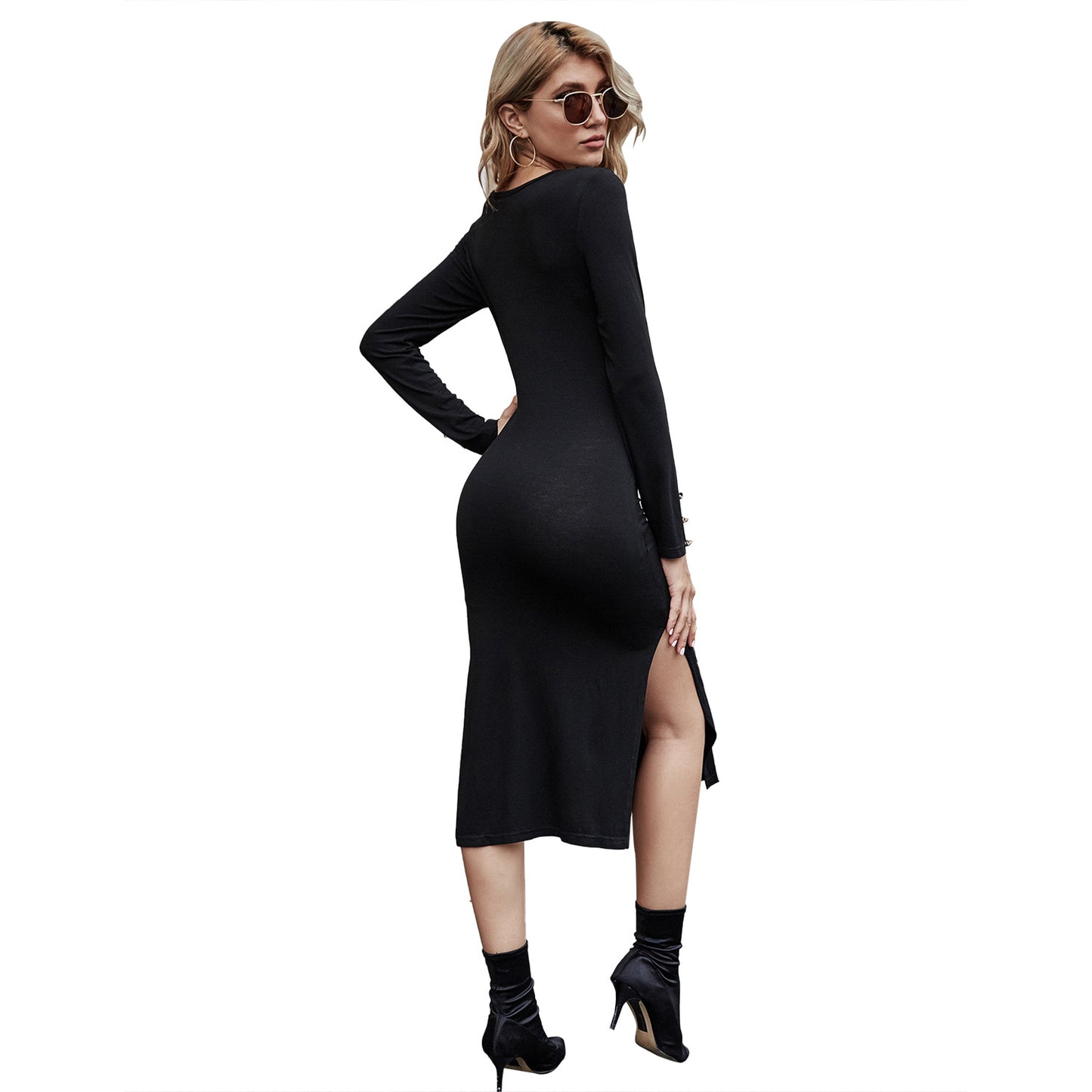 Robe maxi pour dames avec fente latérale et manches longues Chic und Stil