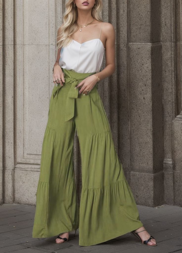 Wide Palazzo pants for women with high waist and belt at the waist Chic and Style