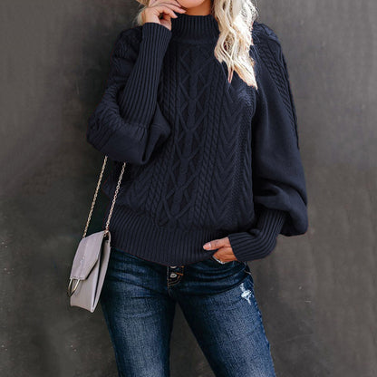 Dames pull en grosse maille avec col montant et manches en forme de ballon Chic und Stil
