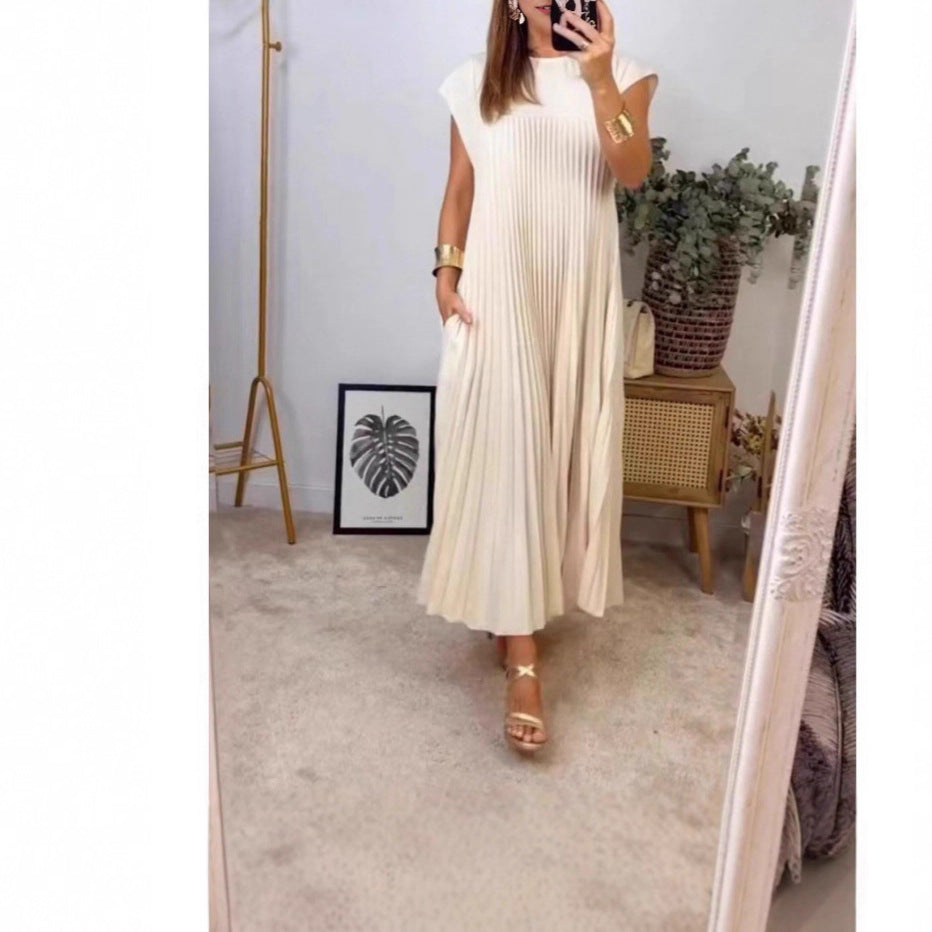Robe maxi pour femmes avec des détails plissés et des poches latérales Style et élégance