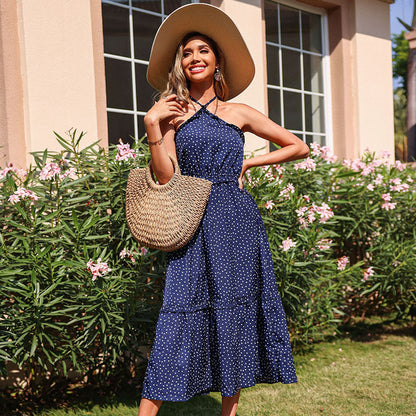 Robe maxi à col à pois pour femmes avec jupe à volants Chic und Stil