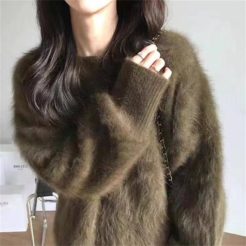 Femmes Pull en peluche à col rond avec coupe décontractée et taille oversize Chic und Stil