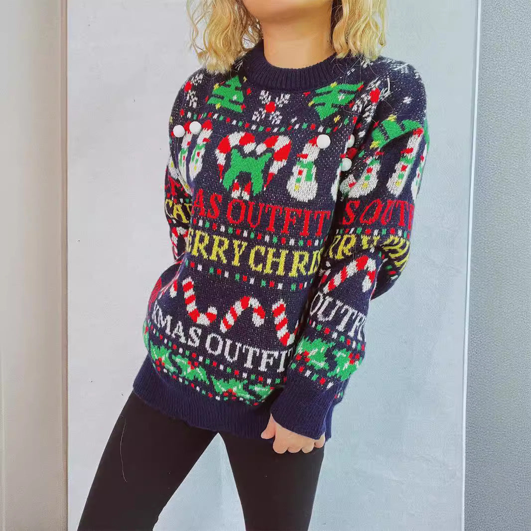Pull de Noël pour femmes avec des motifs colorés et des applications amusantes Chic und Stil