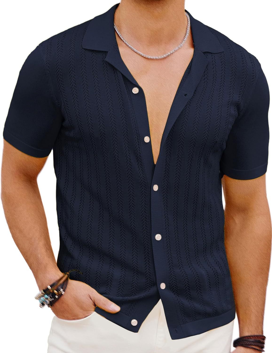 Chemise en tricot à manches courtes pour hommes avec design texturé Chic und Stil