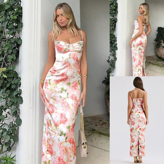 Robe de soirée moulante à imprimé floral Chic und Stil pour femmes