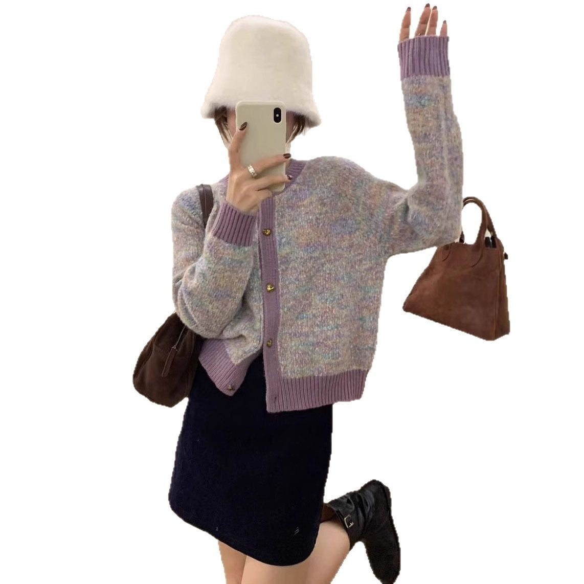 Ladies cozy knitted pullover with heart-shaped buttons and contrast ribbed details Chic and Style