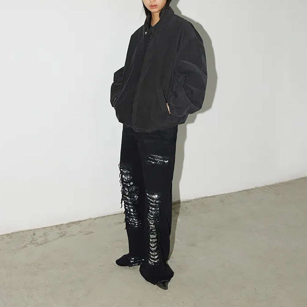 Dames jeans baggy à la mode avec des détails détruits tendance Chic und Stil