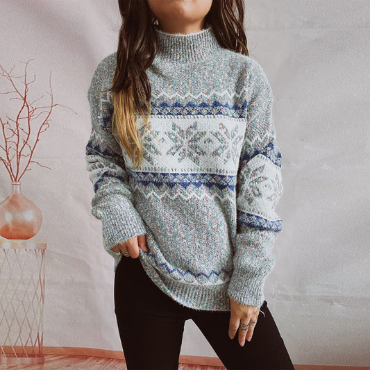 Pull en tricot pour femmes avec motif géométrique et col haut Chic und Stil