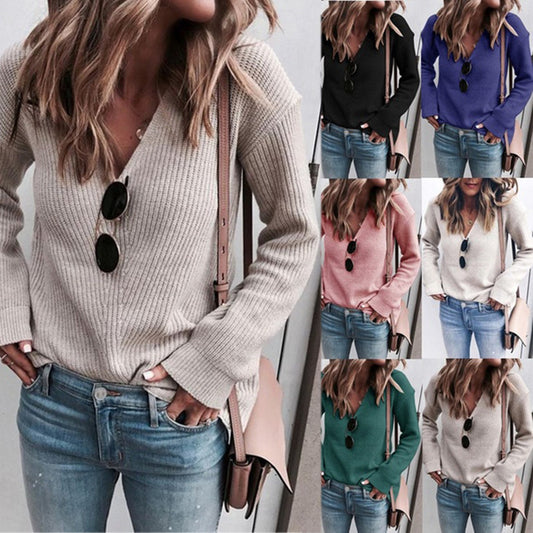 Pull en tricot à col en V pour femmes avec un doux motif en rib Chic und Stil
