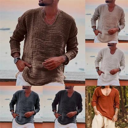 Chemise en lin décontractée pour homme col en V Chic und Stil