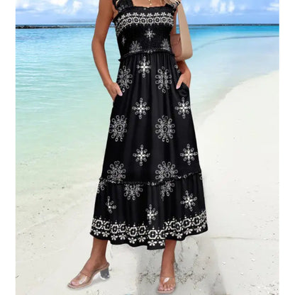 Robe maxi à étages pour femmes avec bretelles réglables et poches Chic und Stil