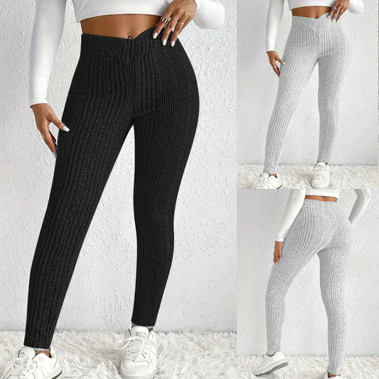 Leggings en tricot pour femmes avec taille haute et fines rayures verticales Chic und Stil