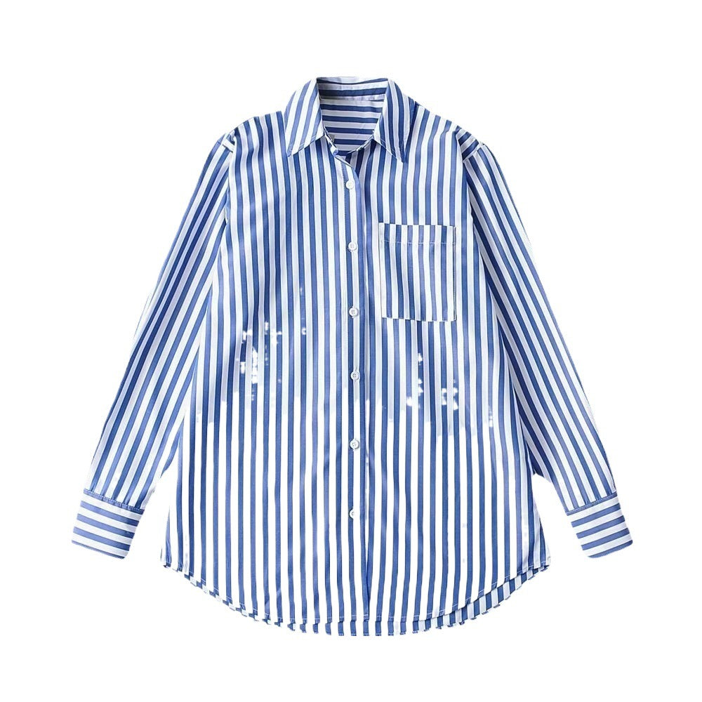 Chemise élégante pour dames avec un fin motif rayé et une poche poitrine pratique Chic und Stil