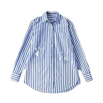 Chemise élégante pour dames avec un fin motif rayé et une poche poitrine pratique Chic und Stil