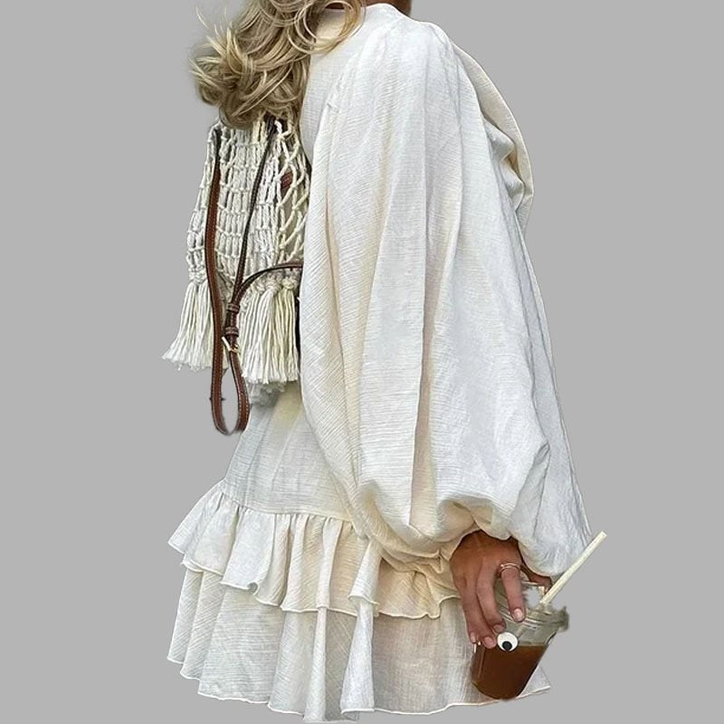 Robe d'été en volants ludique pour femmes avec des manches en forme de ballon et détail de bouton Chic und Stil