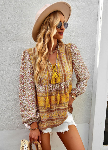 Airy feminine blouse with trendy boho pattern and elegant ruffle details Chic und Stil