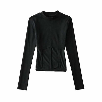 Dames haut à manches longues à coupe ajustée et col haut Chic und Stil