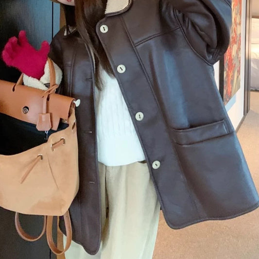 Veste en simili cuir surdimensionnée pour femmes Chic und Stil