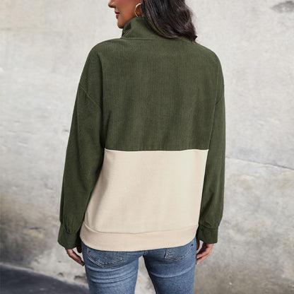 Pull en corduroy à col montant et détail de bouton pour femmes Chic und Stil