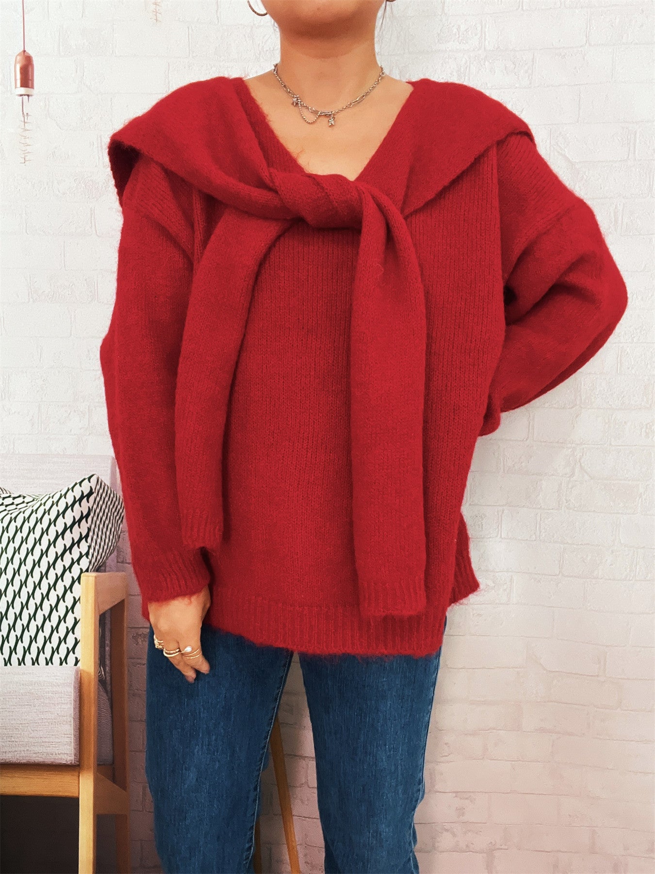Pull de laine décontracté pour femmes avec capuche amovible et détails de boutons Chic und Stil
