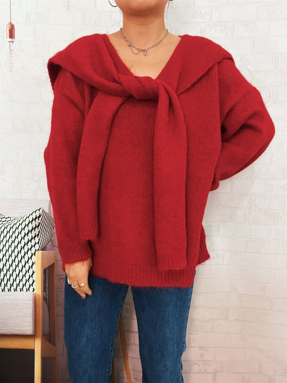 Pull de laine décontracté pour femmes avec capuche amovible et détails de boutons Chic und Stil