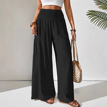 Wide linen pants for women with elastic waistband and pockets Chic und Stil