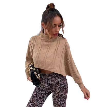 Dames cropped col roulé en tricot torsadé Chic und Stil