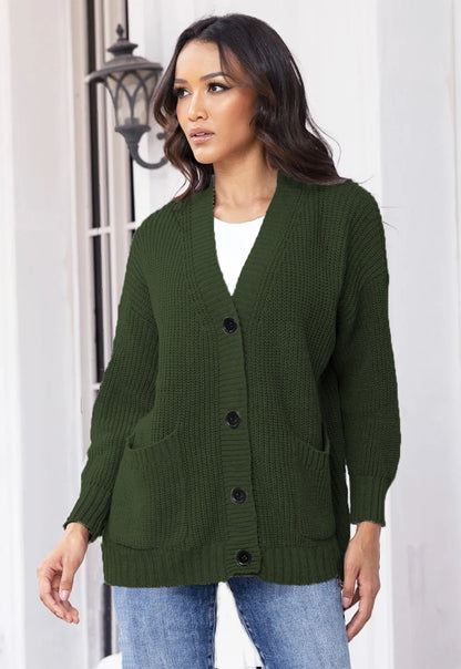 Dames Gros Tricot Cardigan avec poches pratiques et fermeture à boutons classique Chic und Stil