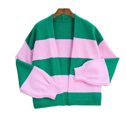 Dames Cardigan en tricot tendance avec larges rayures et coupe décontractée Chic und Stil