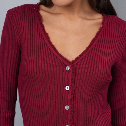 Dames décontractée, tricotée structurée avec franges Chic und Stil