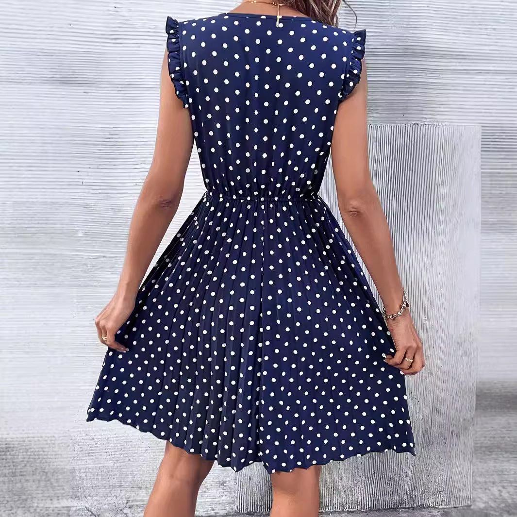 Robe maxi pour femmes avec design volanté et motif à pois Chic und Stil