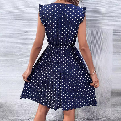 Robe maxi pour femmes avec design volanté et motif à pois Chic und Stil