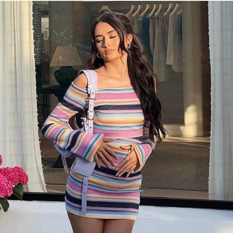 Robe off-shoulder ajustée pour femmes avec manches longues Chic und Stil
