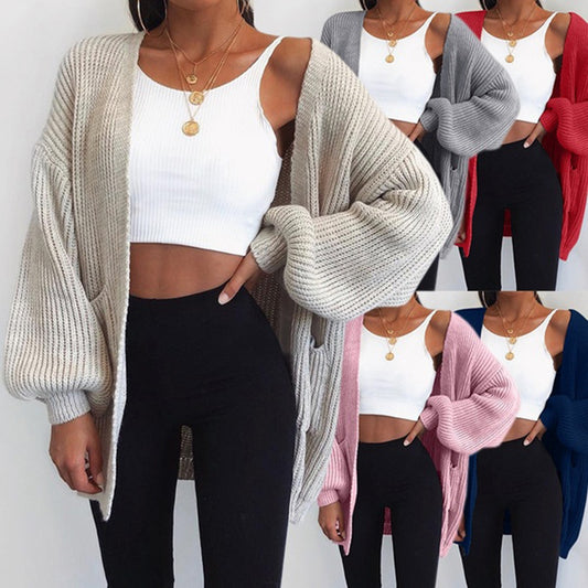 Cardigan en tricot épais pour femmes avec des manches ballon et une coupe décontractée Chic und Stil