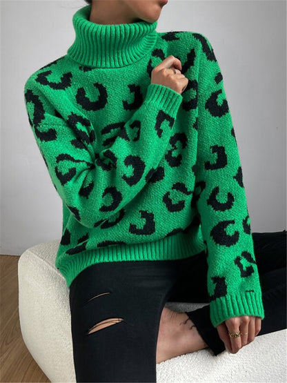 Pull à col montant pour femmes avec motif léopard Chic und Stil