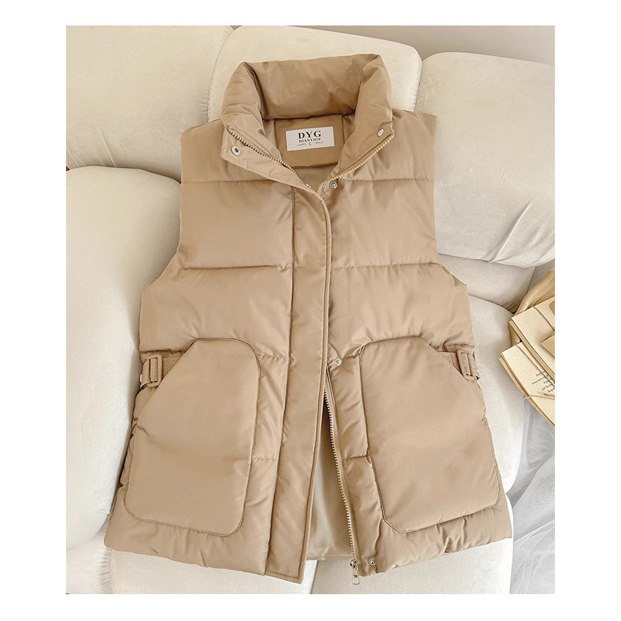 Dame Gilet en satin avec col haut et poches pratiques Chic und Stil