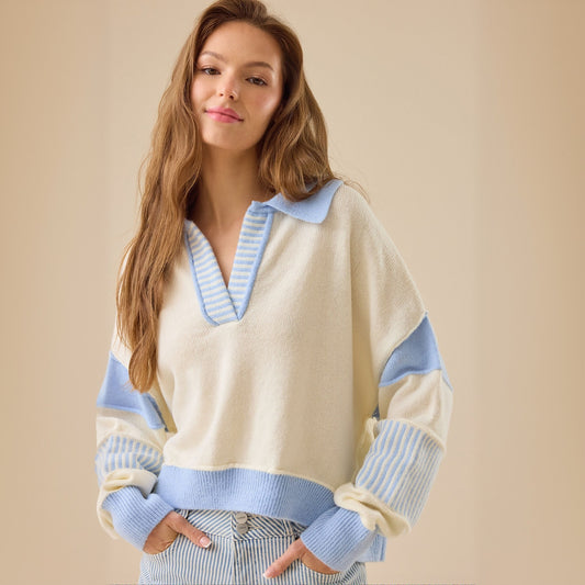 Femme Pull décontracté avec col moderne et design structuré Chic und Stil