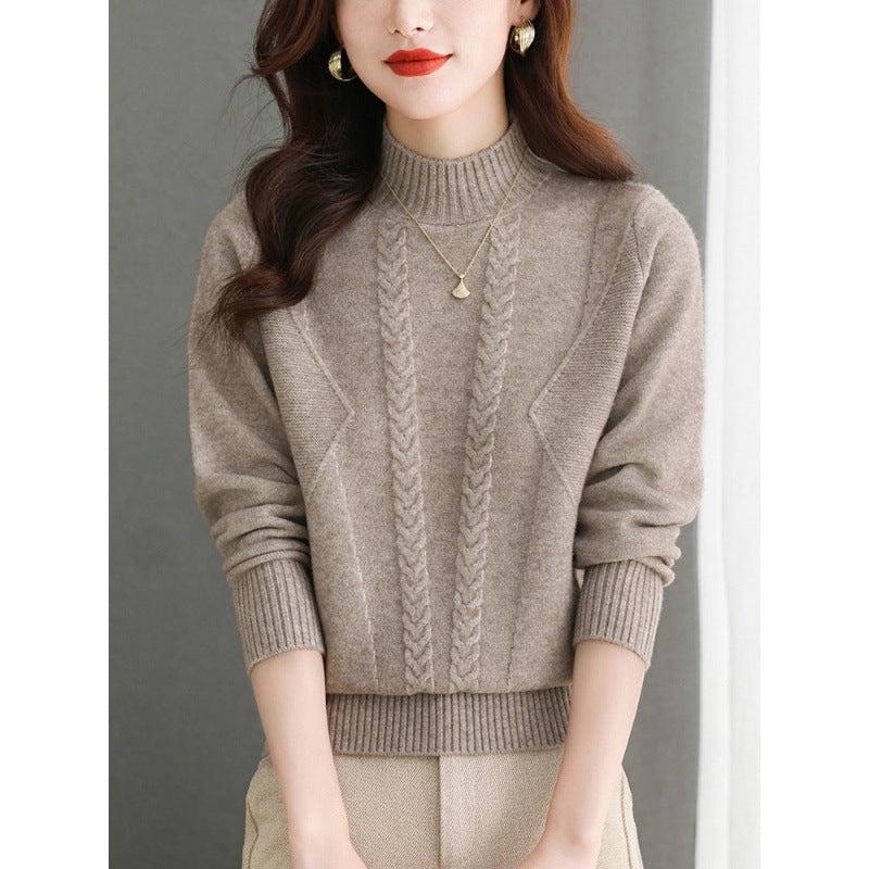 Pull femme en gros tricot avec un élégant motif torsadé et un col haut Chic und Stil