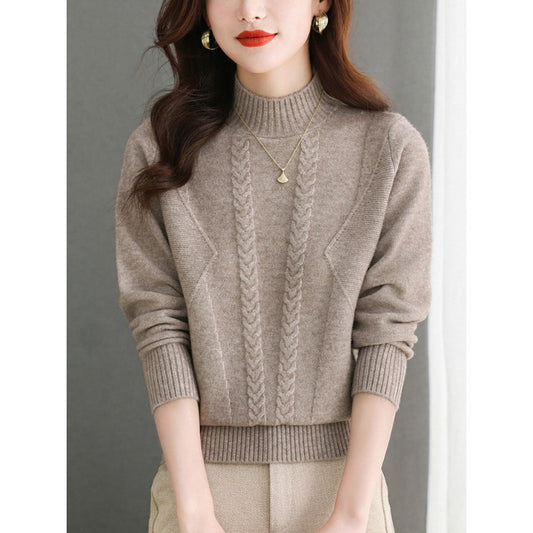 Pull femme en gros tricot avec un élégant motif torsadé et un col haut Chic und Stil