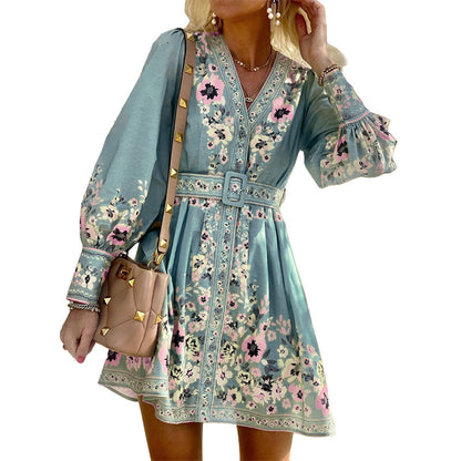 Robe élégante pour femmes avec ceinture à la taille et manches bouffantes Chic und Stil