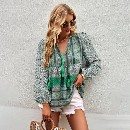Airy feminine blouse with trendy boho pattern and elegant ruffle details Chic und Stil