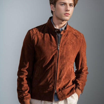 High-quality suede jacket for men with high collar Chic and Style