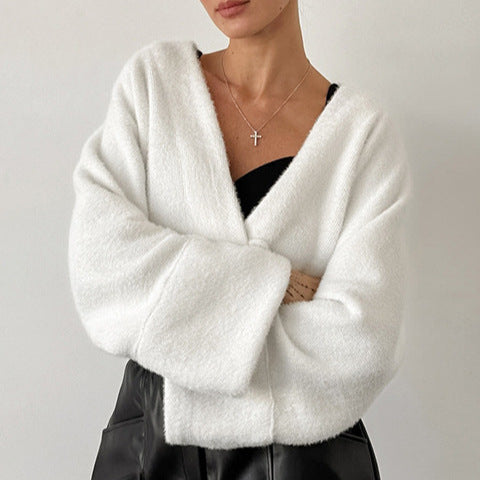 Dame cardigan moelleux avec décolleté en V élégant et manches larges Chic und Stil