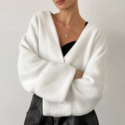 Dame cardigan moelleux avec décolleté en V élégant et manches larges Chic und Stil