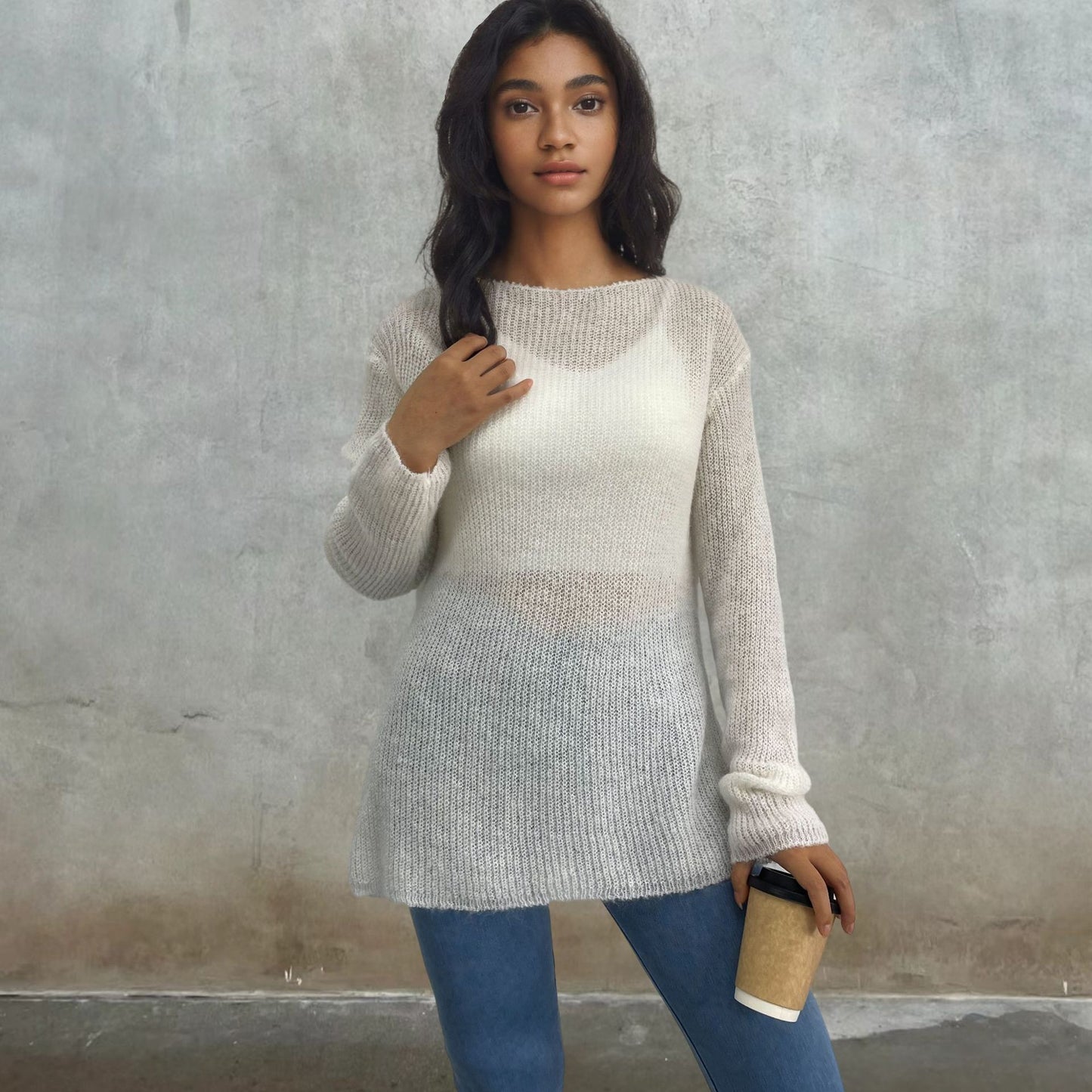 Dames pull léger en tricot transparent Chic und Stil