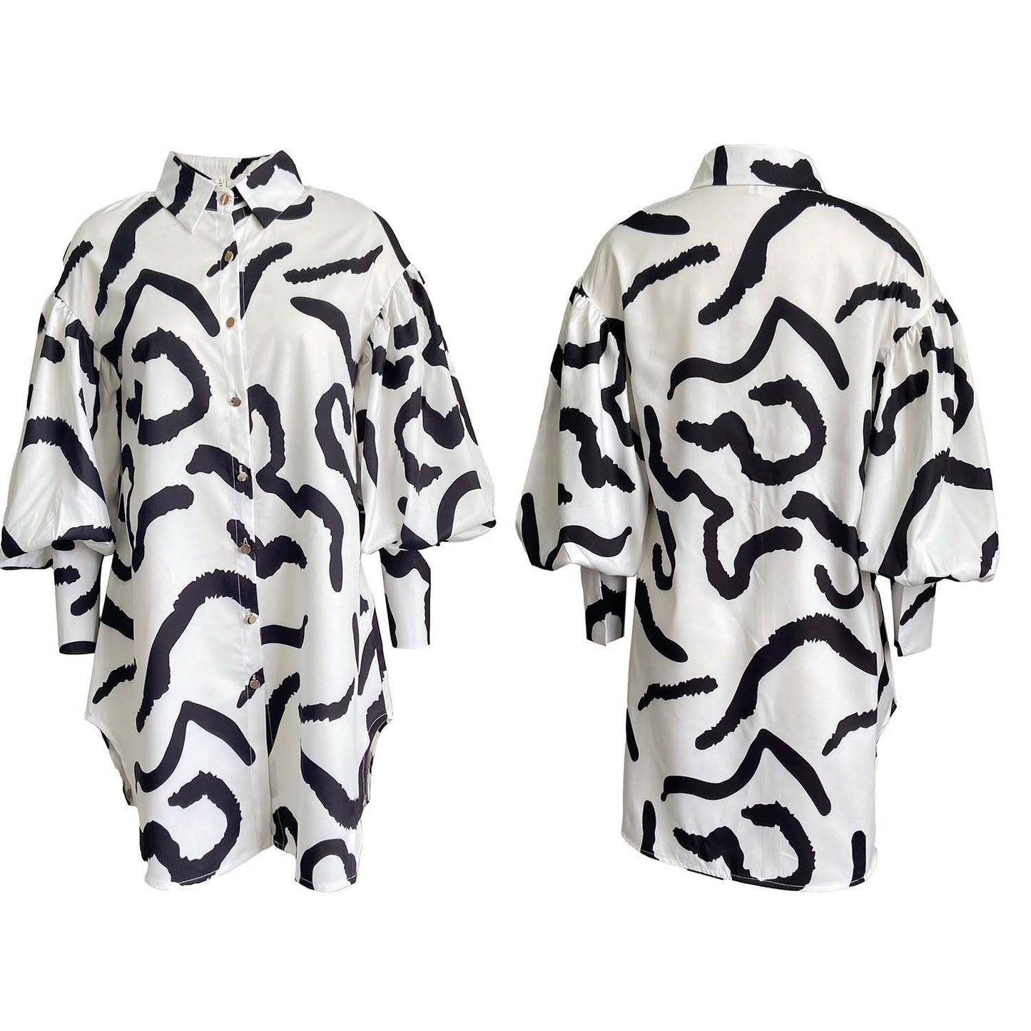 Robe chemise tendance pour femmes avec un motif accrocheur et des manches volantes Chic und Stil
