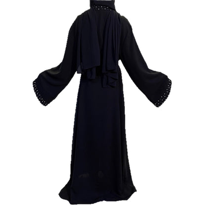 Dames élégante Abaya avec des détails en strass élaborés et une ceinture à la taille Chic und Stil