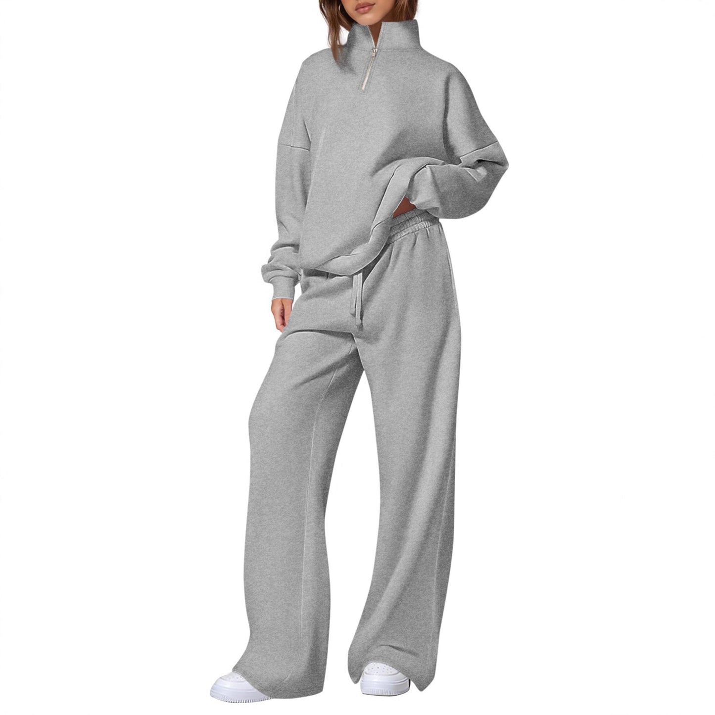 Ensemble de sweatpants décontracté pour femmes avec col montant et fermeture éclair Chic und Stil