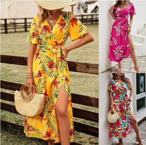 Robe maxi à motifs floraux à nouer Chic und Stil pour femmes
